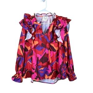 Fantastic Fawn Women's M Medium Multicolor Abstract Top Flutter Shoulder EUC